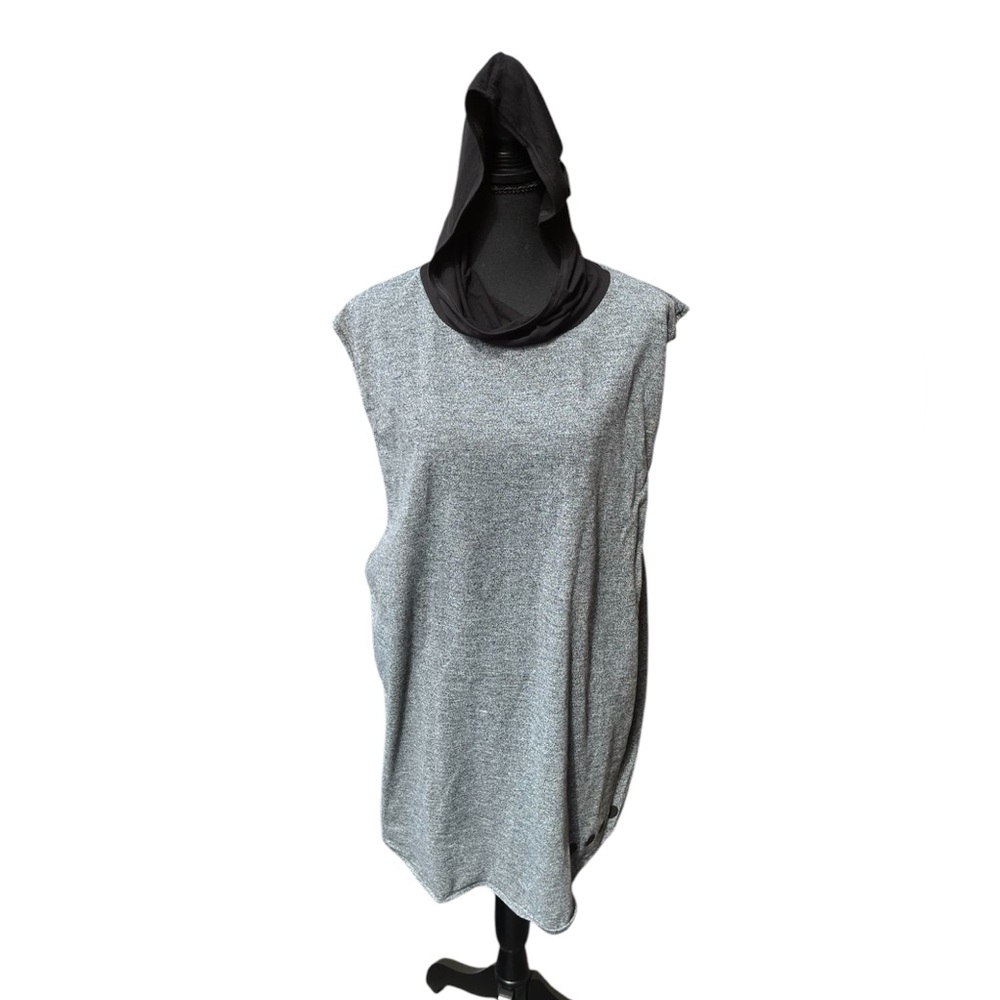 SLEEVELESS HOODED COVER UP TUNIC WOMEN XL-1X GRAY/BLACK BEACH CASUAL POOL